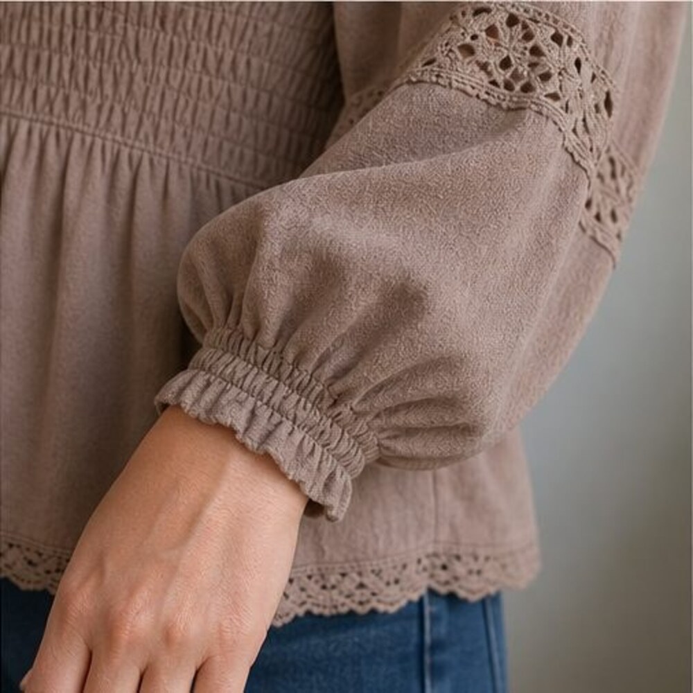 Taupe Ruffle Blouse - Picture 5 of 6